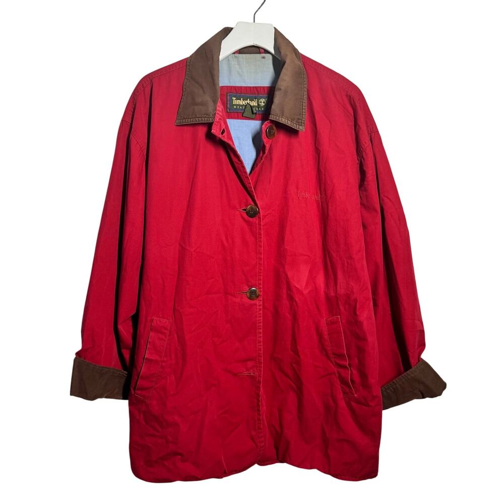 Vintage Timberland Weather Gear Corduroy Collar Chore Jacket Men XL Red Cotton